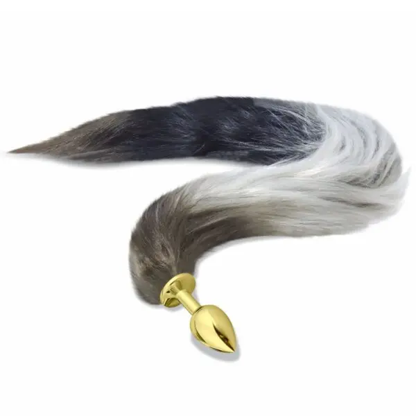Plug Dourado com Rabo Longo Degradê Preto