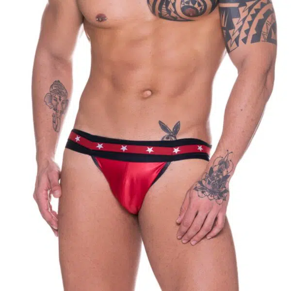 Jockstrap cirre vermelho com elástico estrela - Image 2