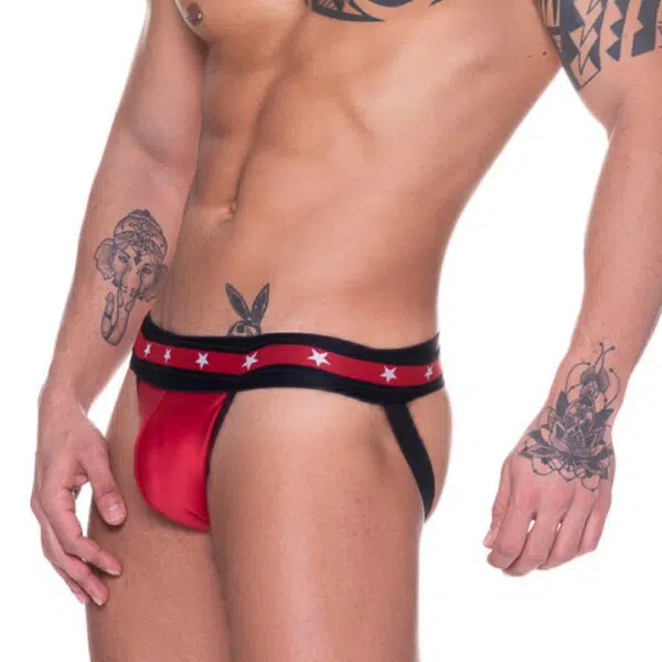 Jockstrap cirre vermelho com elástico estrela - Image 3