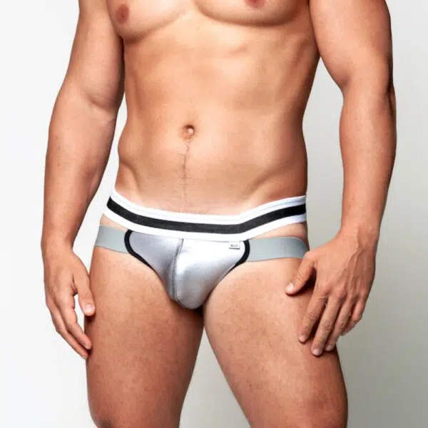 Jockstrap cirre cinza com elástico tricolor 2