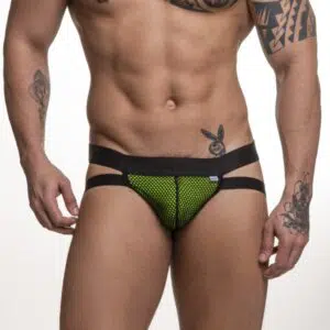 Jockstrap arrastão preto com forro verde