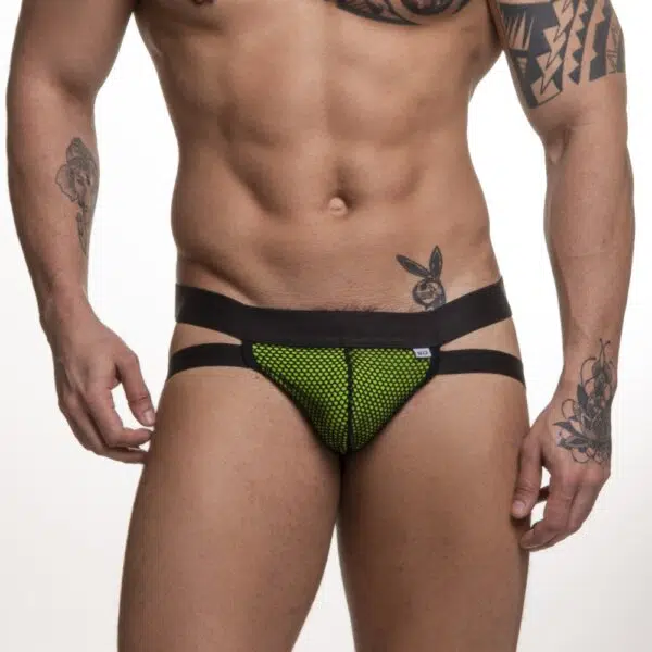 Jockstrap arrastão preto com forro verde