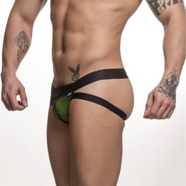Jockstrap arrastão preto com forro verde - Image 2
