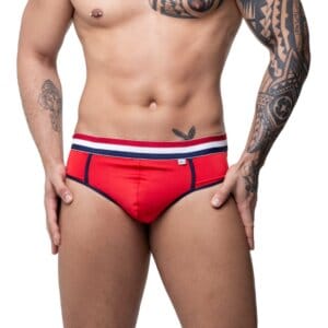 Cueca vermelha frente slip jock atrás