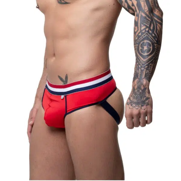 Cueca vermelha frente slip jock atrás - Imagem 2