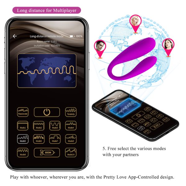 Vibrador de Casal Vibrador Bluetooth Vibrador 12 Modos de Vibração Vibrador Recarregável USB Vibrador Silicone Vibrador Controle Remoto Vibrador Casal PRETTY LOVE Vibrador Penetrável Vibrador Ergonômico Brinquedo Sexual Casal