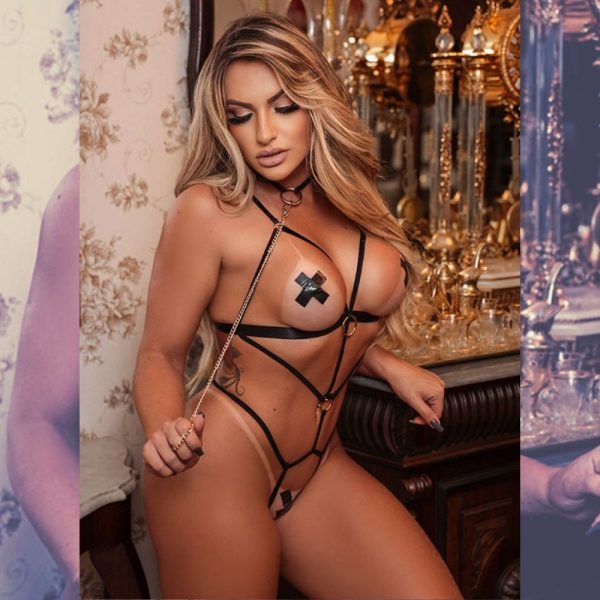 Body Louca Em Strappy Com Argolas Tallyta Lingerie