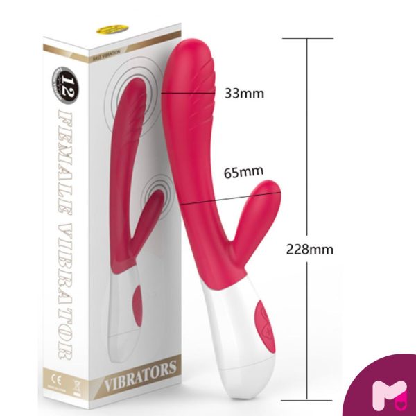 Vibrador com Estimulador Clitoriano, Recarregável, 12 Velocidades. Munas Moda Íntima
