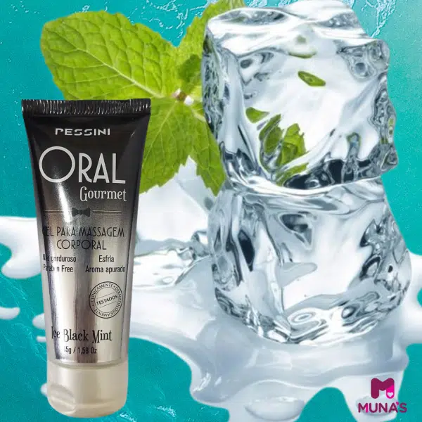 Gel Gourmet Massagem Beijável Comestivel Oral Ice Black Mint Desfrute da sua sensualidade 01 - Gel Beijável Oral Gourmet - Sabor: Ice Black Mint - MENTA