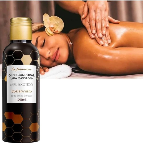 Óleo de massagem beijável Aroma de mel exótico Massagem relaxante e sensual Hidratação com óleo de coco Textura espessa para massagem Experiência de massagem excitante Sofisticatto massagem corporal Produto para massagem íntima Óleo de massagem para casais Massagem picante Sensualidade na massagem Cuidado e hidratação da pele Embalagem discreta Massagem corporal relaxante Prática de massagem erótica