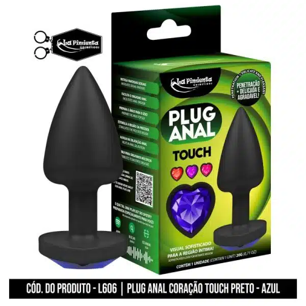 Plug Anal Preto Touch Coração AZUL da La Pimienta - Image 3