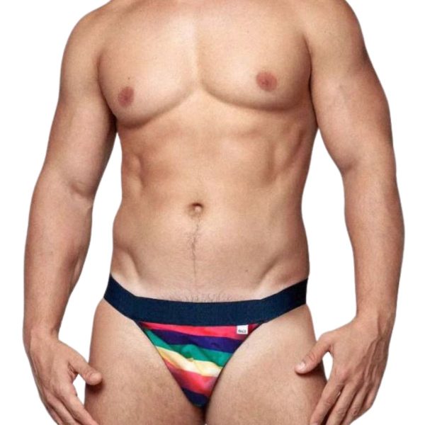 Jockstrap arco-íris Moda íntima masculina colorida Suplex confortável jockstrap Jockstrap tamanho único Roupa íntima masculina elástica Jockstrap 92% poliéster Jockstrap 8% elastano Underwear arco-íris masculino Jockstrap básica suplex Acessório masculino LGBT Jockstrap flexível e ajustável Roupa íntima arco-íris Estilo e conforto underwear Jockstrap para tamanhos 38 ao 44 Underwear vibrante masculino