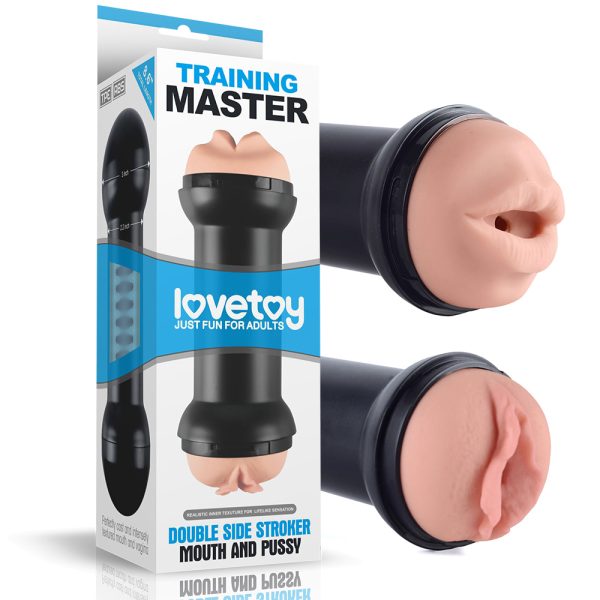 Masturbador Duplo Masturbador Vagina e Boca Training Master Double Side Stroker Lovetoy Masturbador Brinquedo Sexual Masculino Masturbador Realista Textura Interna Realista Masturbador TPE Masturbador com Nódulos Internos Masturbador com Estrias Internas