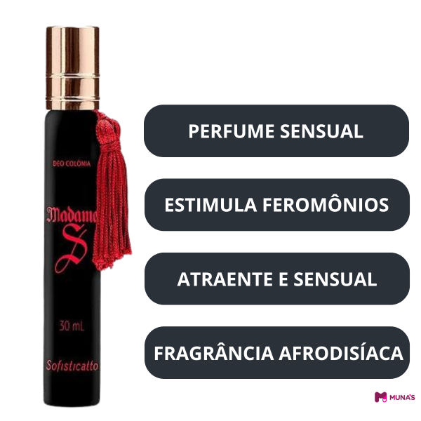 Deo Colônia Madame S Colônia Feminina Sofisticatto Fragrância Chipre Floral Perfume Frutal Afrodisíaco Colônia para Dias Quentes Fragrância Leve e Fresca Perfume Brasileiro Colônia de 30ml Deo Colônia Versátil Fragrância Sofisticada