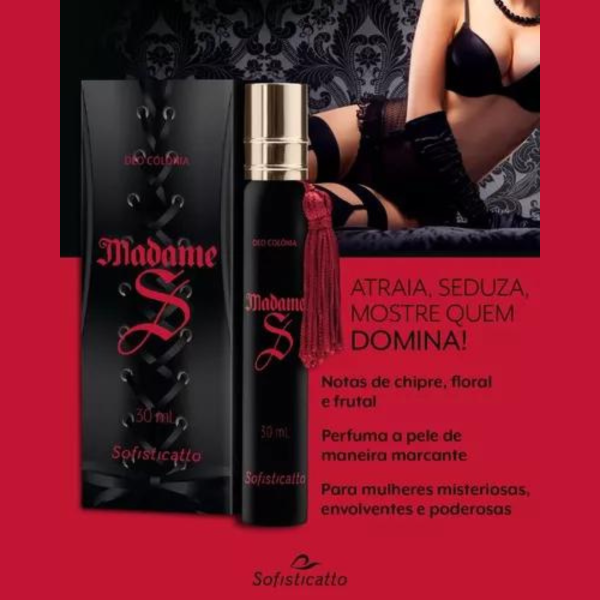 Deo Colônia Madame S Colônia Feminina Sofisticatto Fragrância Chipre Floral Perfume Frutal Afrodisíaco Colônia para Dias Quentes Fragrância Leve e Fresca Perfume Brasileiro Colônia de 30ml Deo Colônia Versátil Fragrância Sofisticada